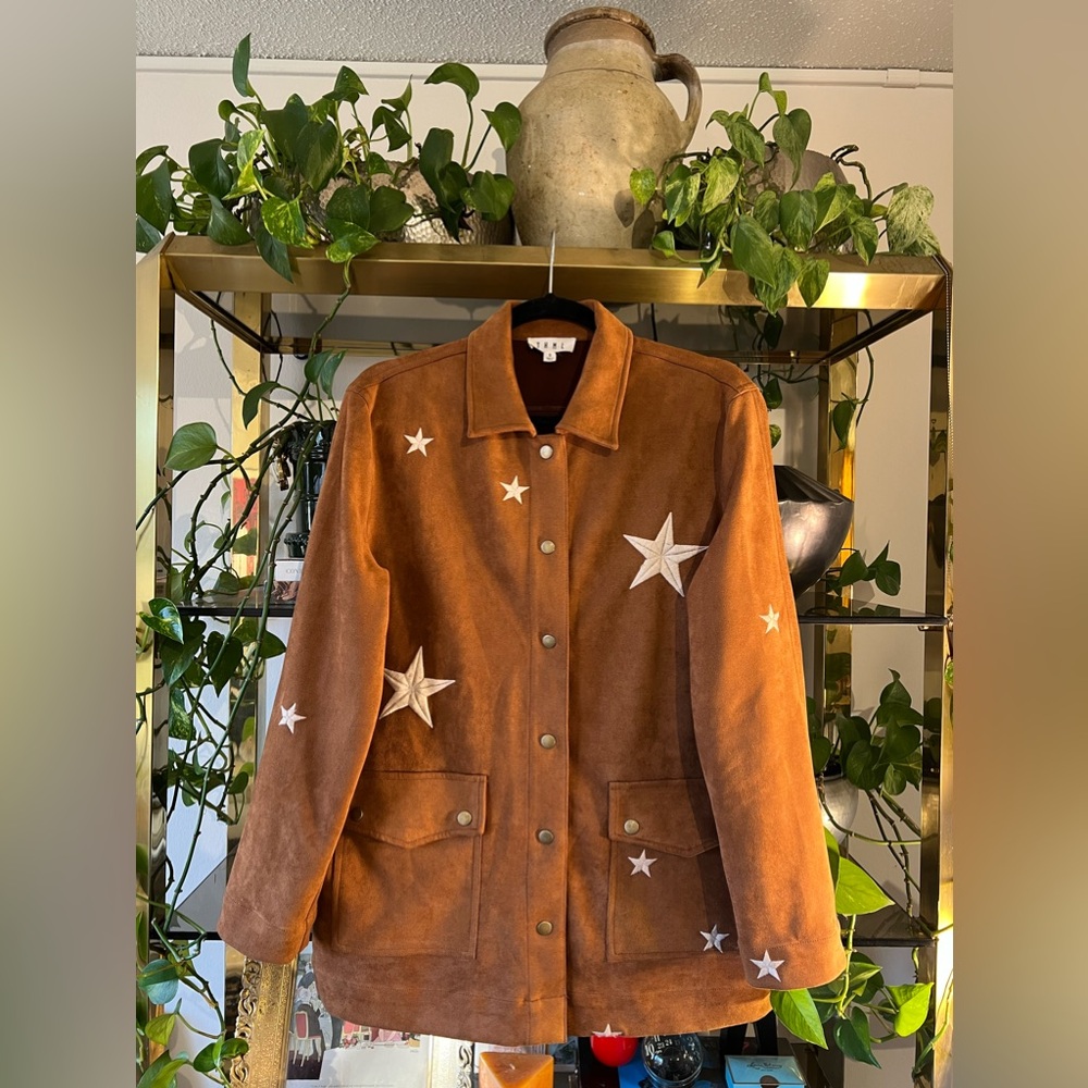 Faux Suede Western Jacket with Embroidered White Stars